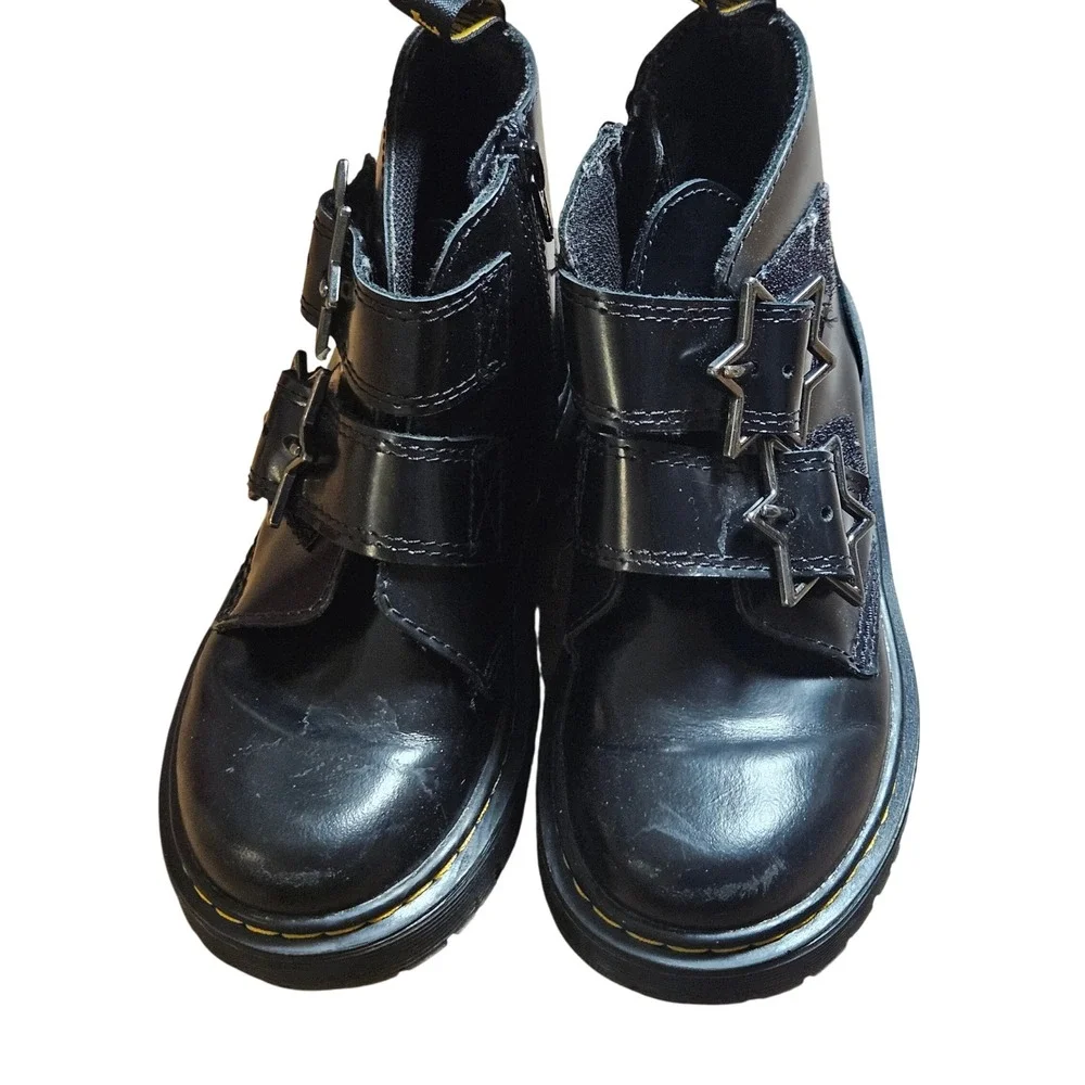 Dr. Martens Junior Devon Bex Leather Ankle Boots Star Buckle Side Zip‎ Girls 13